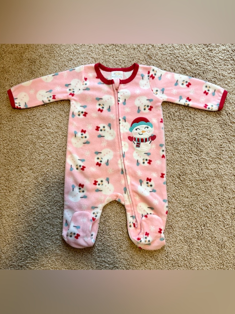 KoalaBaby Pink Snowman Fleece Footed Pajamas 0-3M ❄️💗 Cozy Winter Sleeper